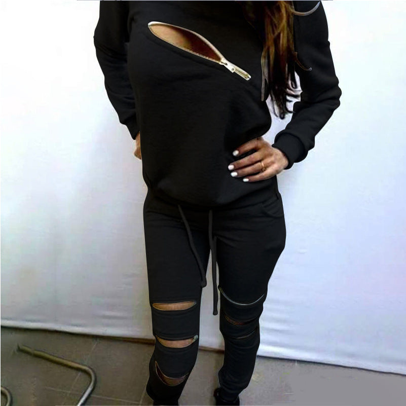 Sexy Fleece Long Sleeve Zip-Up Hoodie Set