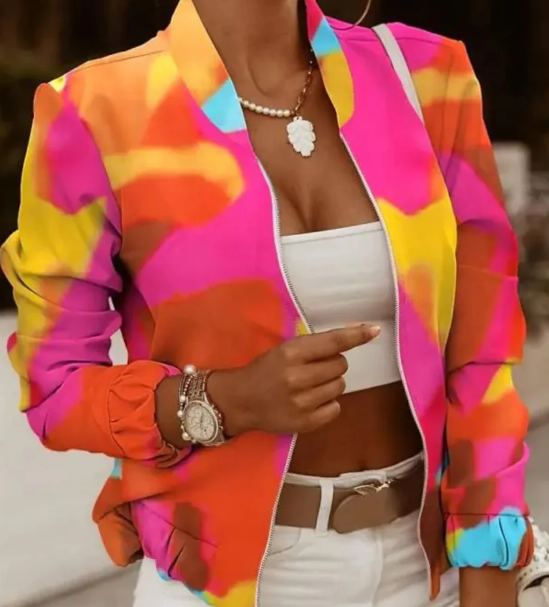 Ella Printed Zip-Up Collar Summer Jacket for Women (One Piece)