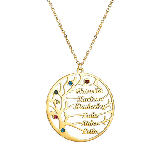 Custom Stainless Steel Name Necklace with Tree of Life