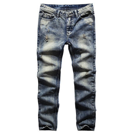 Vintage Distressed Slim Fit Denim Jeans (Retro Style)