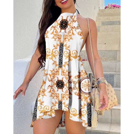 Fashionable Women's Printed Lace-up Dress