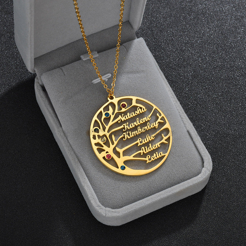 Custom Stainless Steel Name Necklace with Tree of Life