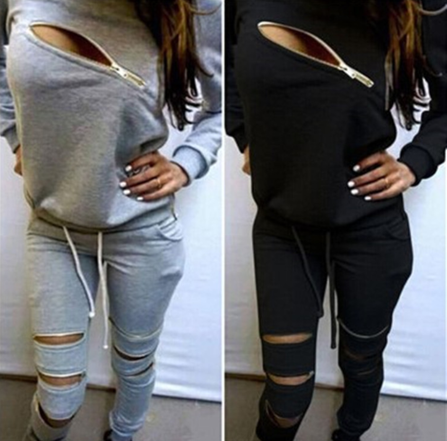 Sexy Fleece Long Sleeve Zip-Up Hoodie Set