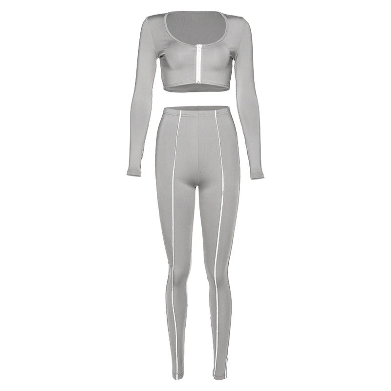 New Women's Reflective Zip-Up Sports Set