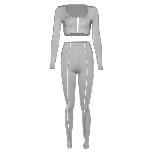 New Women's Reflective Zip-Up Sports Set